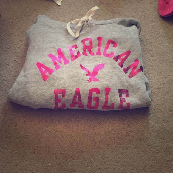 AE gray hoodie with pink writing