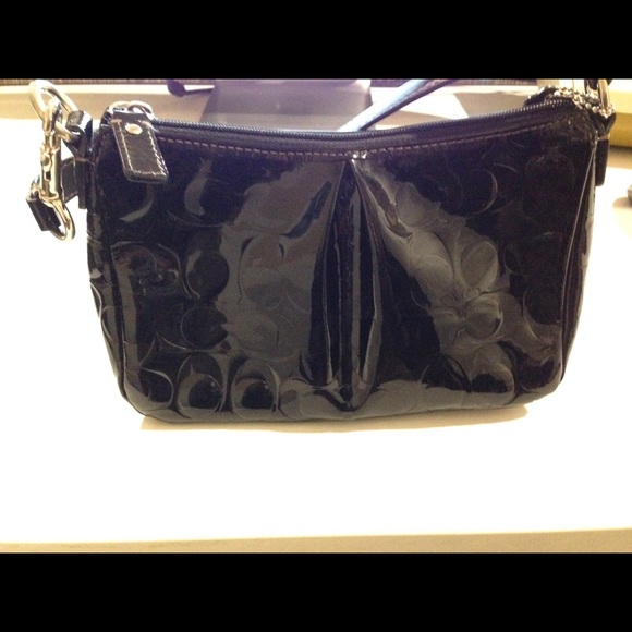 Coach all black patent leather shoulder purse
