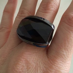 Slate grey and black rhinestone ring