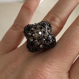 Slate grey, black and rhinestone ring