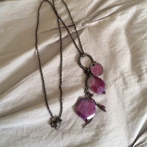Long purple rhinestone and Quartz necklace.