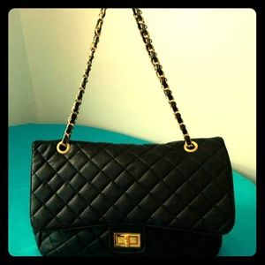 Black Quilted Cross-body Purse with Gold Accents