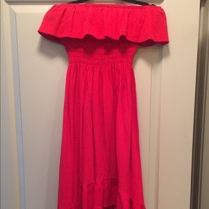 Red strapless festive symmetrical bottom dress