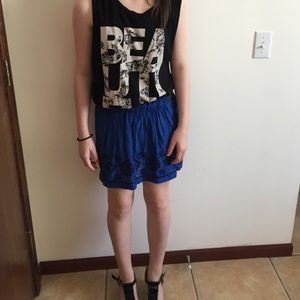 Blue Hollister Skirt With Black Flowers