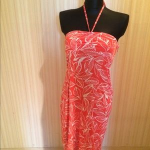 Slinky Orange Tropical Print Summer Dress