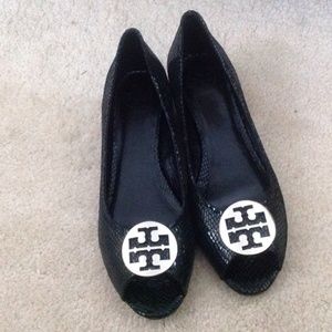 New never worn snakeskin Tory Burch Low Wedge
