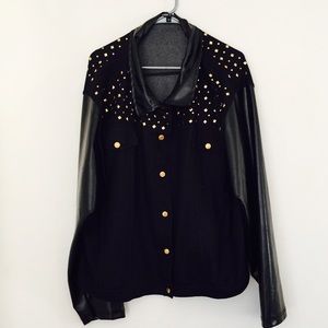 Half leather half jean jacket