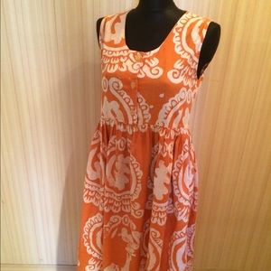 Vintage 1970s Orange Handmade Batik Print Dress