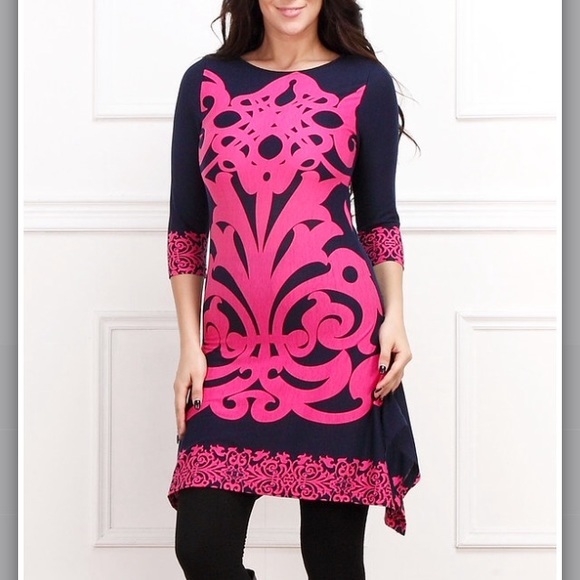 Pink & black damask dress plus