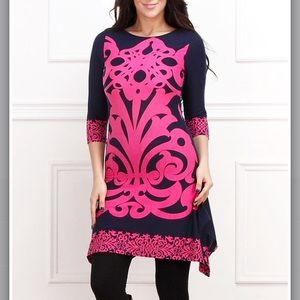 Pink & black damask dress plus