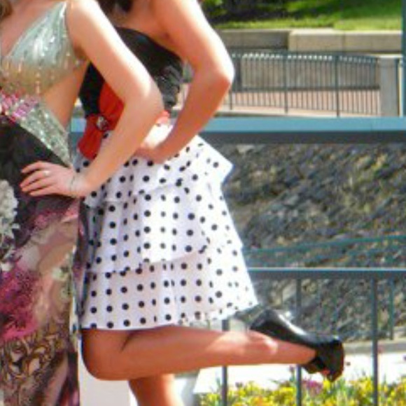 Sherri Hill Black/ Red / White polka dot dress