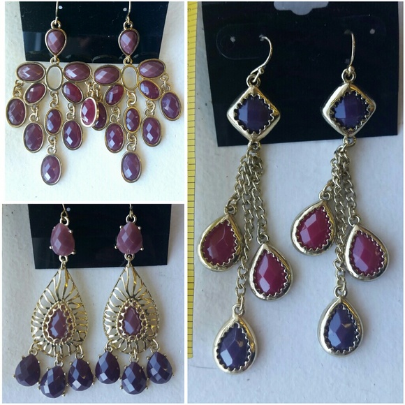 New! Plum purple and gold dangle earrings