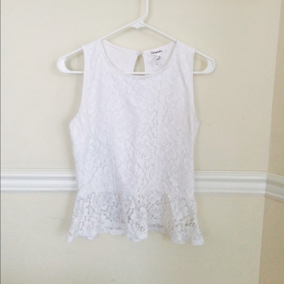 White Sleeveless Lace Peplum Top