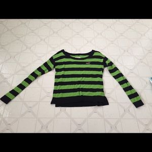 green and navy striped sweater