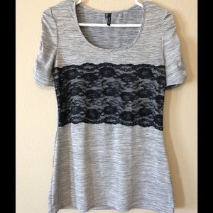 Grey lace detail top
