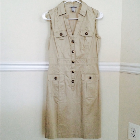 Beige Sleeveless Shirt Dress