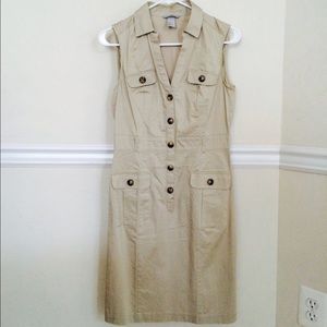 Beige Sleeveless Shirt Dress
