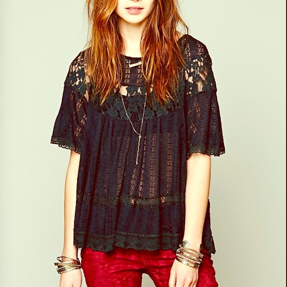 Free People Tops - Free People dandelion black lace swing top small