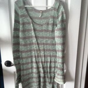FreePeople Knit Teal/Gray Stripe Sweater Dress szL