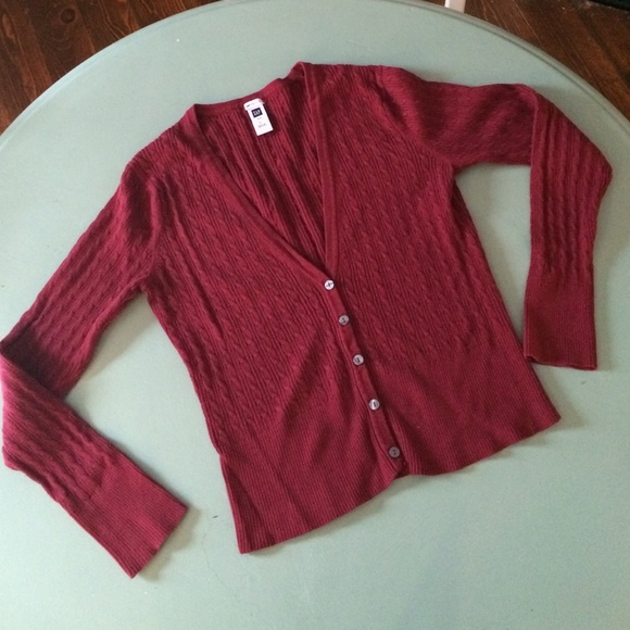 Dark red cable knit sweater