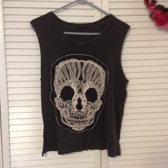 Urban Outfitters Gray Lace Skull Tank Top
