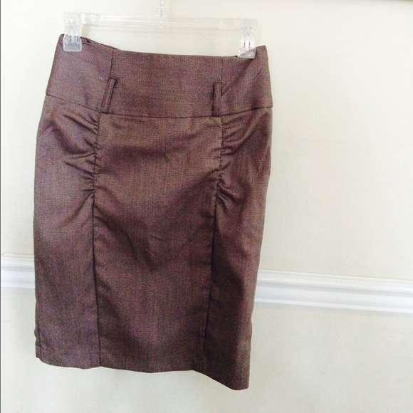Brown Ruched Pencil Skirt