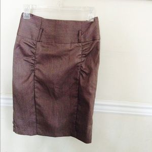 Brown Ruched Pencil Skirt