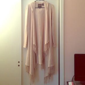 Hooded cardigan with fringe detail