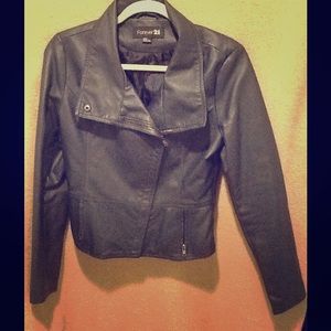 Blue Faux-Leather Jacket