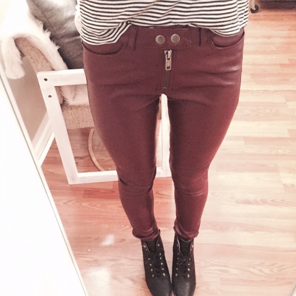 H&M Pants - maroon leather skinnies