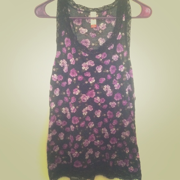 No Boundaries purple floral and lace tank