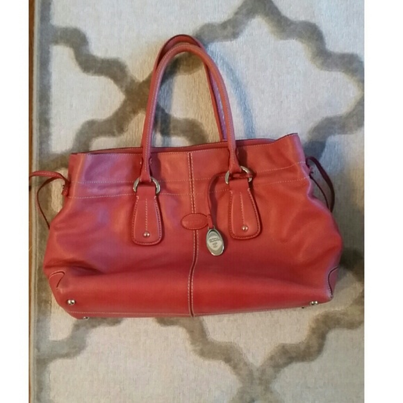 TOD'S Red Leather Top Handle Purse.
