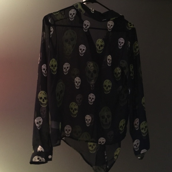 VINTAGE HAVANA NAVY SKULL TIE UP LONG SLEEVE TOP - Picture 4 of 4