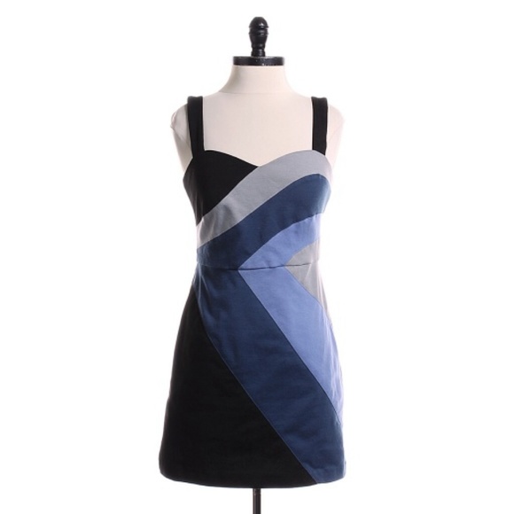 BCBG blue black striped colorblock dress