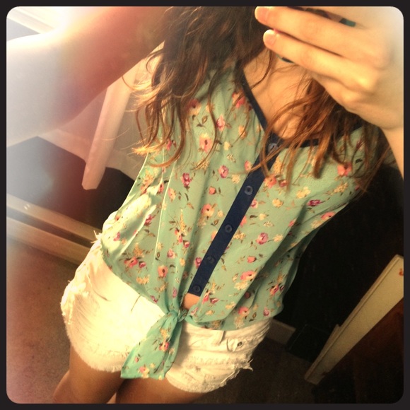 Teal Floral Tie Shirt
