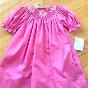 Petit ami baby girl pink smocked heart dress 9m