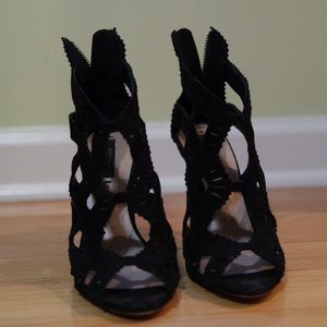 ZARA black heeled suede cut out heels