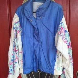 Vintage wind breaker zip up jacket blue with white