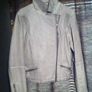 Tan-gray faux leather jacket