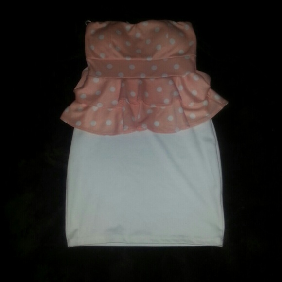 New Light peach polka dot bodycon Dress