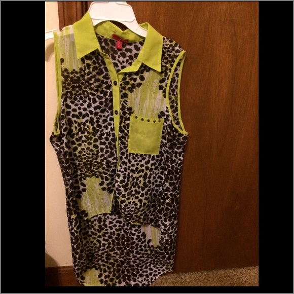 Cheetah print tank with neon yellow high/low - Picture 1 of 1