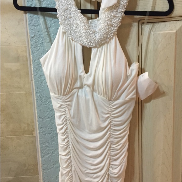 Gathered tank with pearl neckline