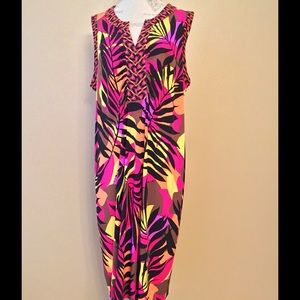 Vibrant print open neckline sleeveless dress