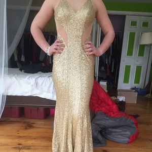 Faviana prom dress mermaid gold sequin