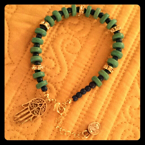Adorable Hamsa turquoise and bead bracelet