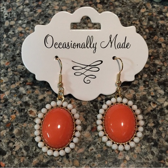 GAME DAY SALE! Orange & white beaded drop earrings