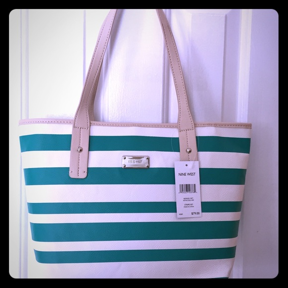 Nine West Handbags - 🔥NWT Nine West Green/White Stripe Purse!