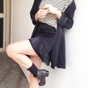 Black suede fringe skirt