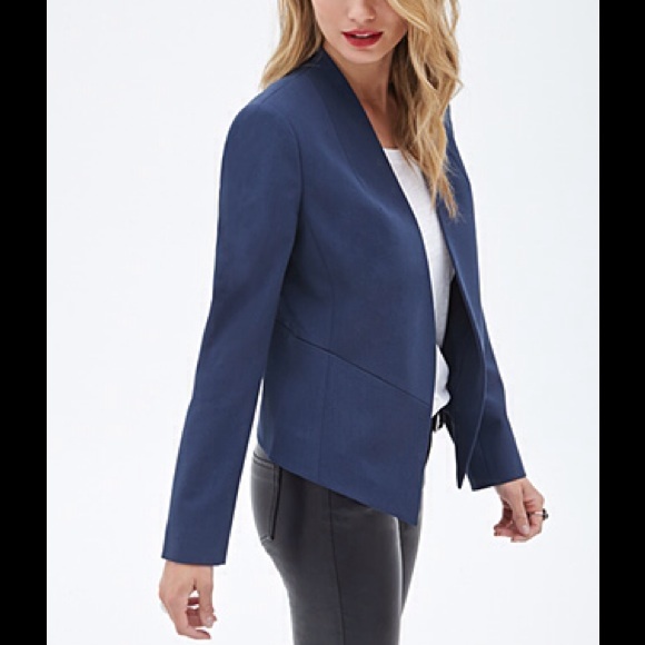 navy collarless blazer