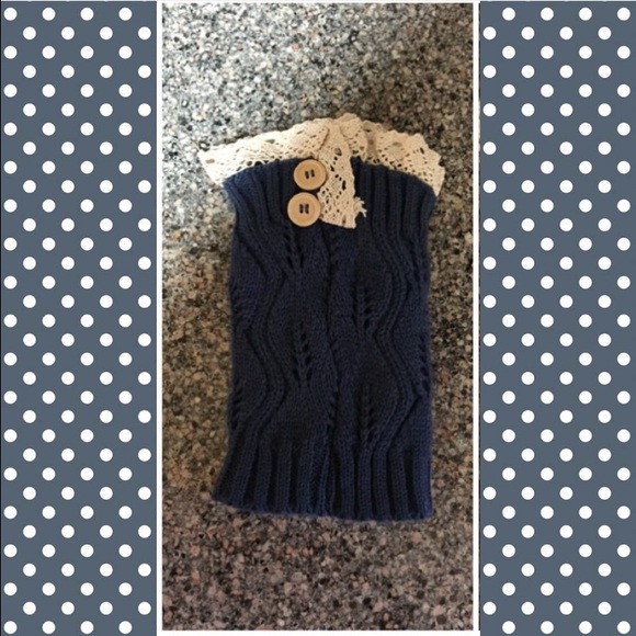 Blue boot cuffs with buttons and lace
